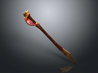 Ornate Decorative Sword With Golden Hilt Red Accents And Metallic Sharp Blade 3d model