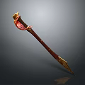 Ornate Decorative Sword With Golden Hilt Red Accents And Metallic Sharp Blade