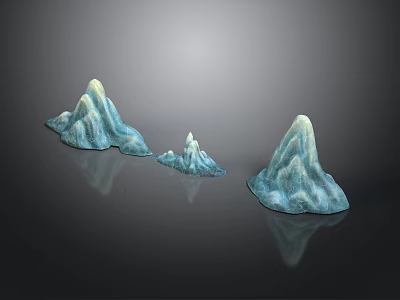 Blue And White Rock Mountain Models With Three Pieces And Reflection On Dark Background 3d model