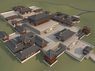 Traditional Ancient Chinese Architecture With Symmetric Courtyard And Black Tile Roofs 3d model