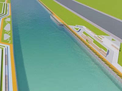 Waterfront Landscape Design Featuring Scenic Water Body Riverside Walkway And Green Belt 3d model