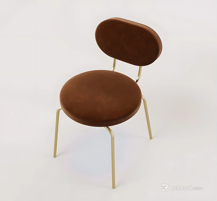 Brown Velvet Leisure Chair With Round Backrest And Gold Metal Legs Design 3d model 