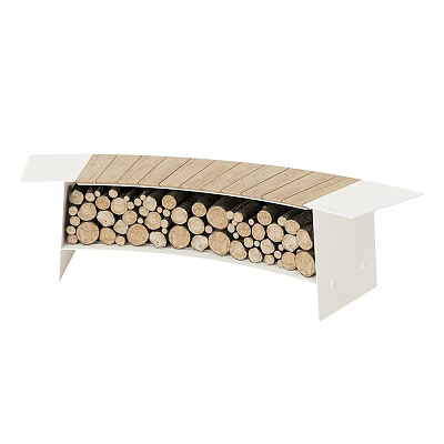 Modern White Frame Stool With Wooden Top Filled With Firewood Logs 3d model