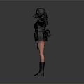 Woman in Black Protective Suit With Gas Mask Arms Outstretched Pink Legs Black Boots