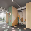 Colorful Kindergarten Interior Design With Playful Pillars Circular Patterns Fun Steps And Floor Dots 3d model