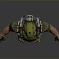 Man In Green Military Armor Standing With Protective Helmet And Gear Pose