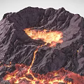 Active Volcano Erupting Landscape With Flowing Red Orange Lava On Mountain Slopes