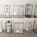 Various Modern Shower Head Designs With Glass Enclosures And Black Frames 3d model