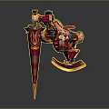 Cute Game and Movie Character With Red and Gold Armor Twin Ponytails Shield and Weapon
