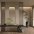 Quiet ancient porch partition end view bench 3d model