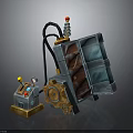 Futuristic Sci Fi Mechanical Device With Gear Structure Transparent Panel And Control Box