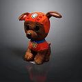 Soft Brown Plush Puppy Wearing Orange Outfit With Blue Badge And Cute Ears