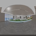 Modern Spacious Sales Office Interior With Reception Desk Display Screens And Ceiling Light Strips