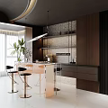 Modern Open Kitchen Design With Dark Cabinets Island Countertop And Bar Stools