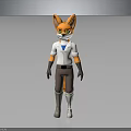 Anthropomorphic Fox Character 3D Model With White Shirt Blue Tie Mask Grey Pants And Gloves