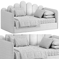Cozy Kids Bed With Beige Frame Animal Print Pillows And Soft Blanket