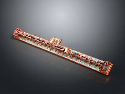 Brass Decorative Strip Component With Intricate Patterns And Longitudinal Design Details 3d model