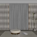 Stylish Brown Curtains And Sheer Panels Framing Window View With White Stool And Rug