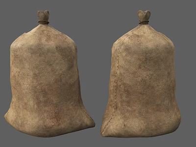 Two Brown Textured Burlap Sacks With Knotted Tops And Stitched Seams 3d model