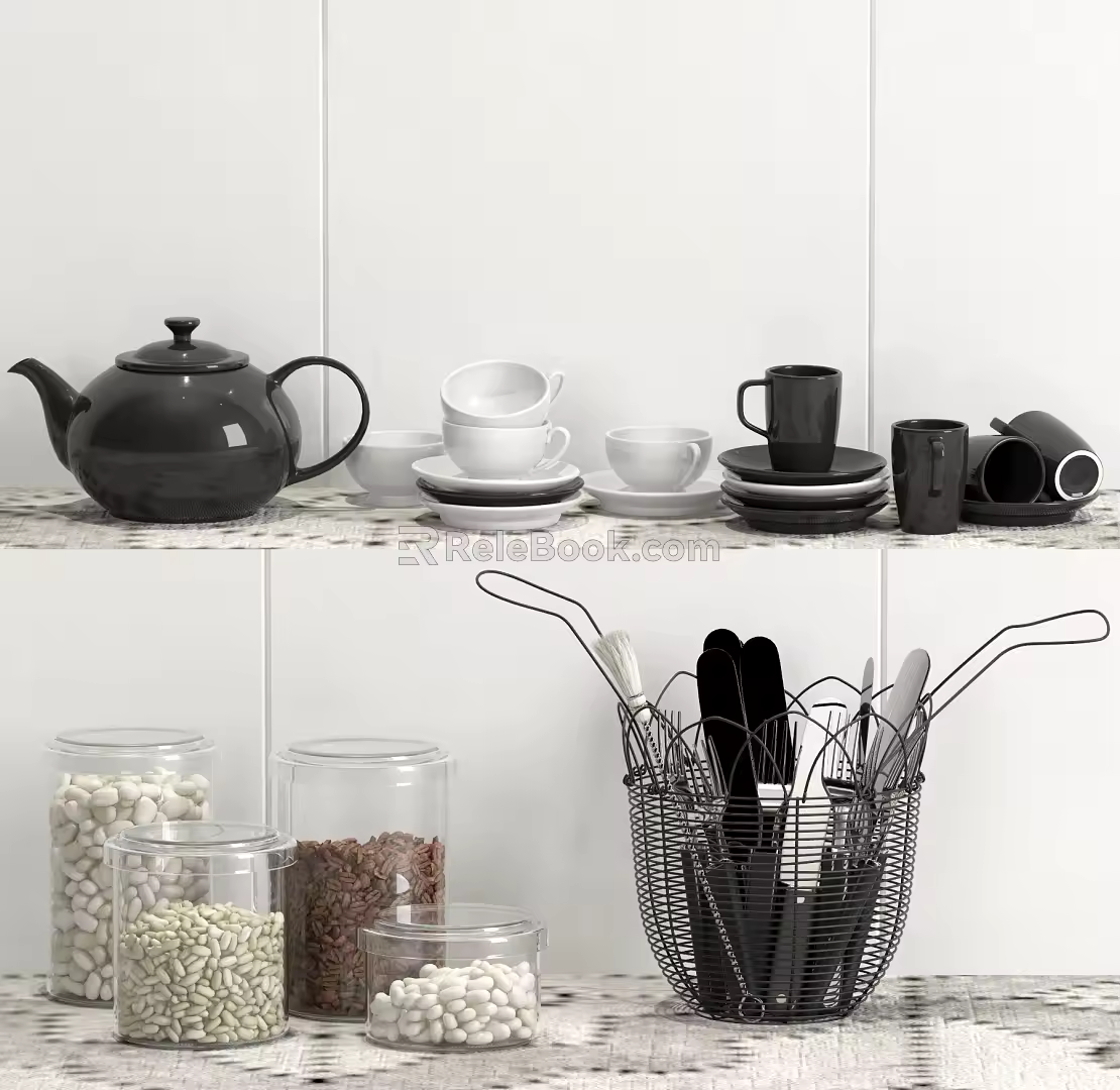 Modern Tea Set Brush House Utensils Tea Set Combination 3d model