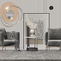 Light Gray Velvet Leisure Chairs With Gray Throws Small Coffee Table Vase Dried Flowers