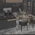 Modern Dining Table Set With Grey Chairs Wooden Tabletop And Fruits In Kitchen Area