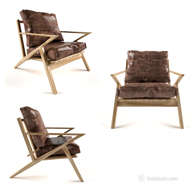 Elegant Modern Accent Chair With Wooden Frame Brown Cushion And Geometric Armrest Design 3d model 