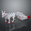 Game Movie Character White Fox With Multiple Tails Red Accents Gray Stripes And Red Eyes