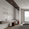 Modern Bedroom Interior Design With Large Bed Floor to Ceiling Window And Decorative Wall Nightstand