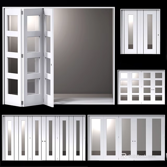 White Hinged Doors With Glass Panel Designs For Modern Home Interior Decoration 3d model 