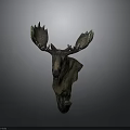 Moose Head Sculpture Displayed Against Dark Background With Detailed Features 3d model