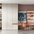 Modern Luxury Wardrobe Integrated With Open Study And White Pink Design Elements 3d model
