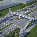 Urban Road Infrastructure With Pedestrian Overpass Vehicles Buses Pedestrians And Green Belts