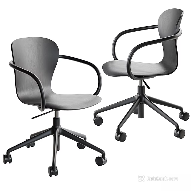 Modern Gray Leisure Chair With Armrests Black Frame And Rolling Wheels 3d model 