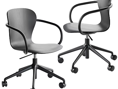 Modern Gray Leisure Chair With Armrests Black Frame And Rolling Wheels 3d model