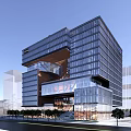 Modern Commercial Complex With Glass Facade Multi Level Structure And Open Atrium 3d model