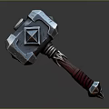 Fantasy Metal Hammer With Intricate Diamond Design And Red Leather Wrapped Handle