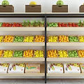 Organized Multi layer Display Shelves with Fresh Fruits and Boxes 3d model