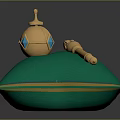 Green Cushioned Furniture Piece With Golden Ornament And Blue Gemstone Accents
