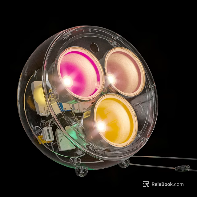 Transparent Table Lamp Featuring Colorful Light Bowls And Visible Internal Components 3d model 