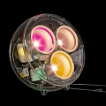 Transparent Table Lamp Featuring Colorful Light Bowls And Visible Internal Components