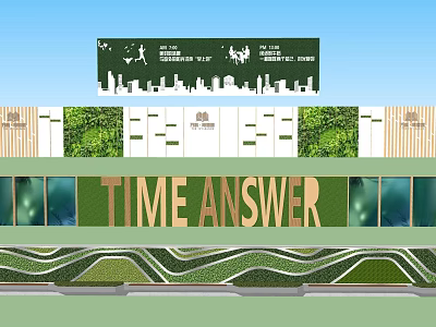 Scenic Wall Design With Green Plants TIME ANSWER Lettering And City Skyline Silhouette 3d model