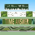 Scenic Wall Design With Green Plants TIME ANSWER Lettering And City Skyline Silhouette