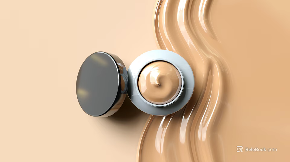 Luxurious Beige Cream Cosmetic Product In Open Jar With Smooth Flowing Texture On Neutral Background 3d model 