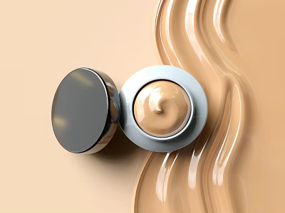 Luxurious Beige Cream Cosmetic Product In Open Jar With Smooth Flowing Texture On Neutral Background 3d model