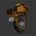 Vintage Orange Motorcycle With Brown Seat Small Logo On Body And Metal Side Bag