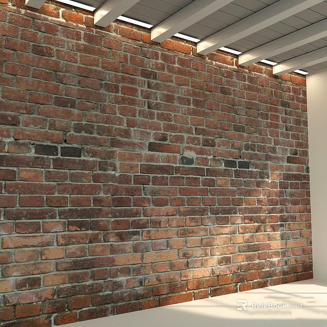 Vintage Exposed Red Brick Wall Interior With Recessed Ceiling Lights And Rustic Texture 3d model