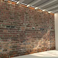 Vintage Exposed Red Brick Wall Interior With Recessed Ceiling Lights And Rustic Texture 3d model