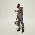 The Man Wearing Gray Suit Light Green T-shirt Holding Shopping Bags Giving Thumbs Up Smiling 3d model