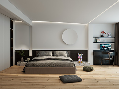 Modern Bedroom Minimalist Cream Dark Bedroom 3d model